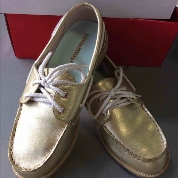 Little Miss Matched Shoes Nwt Gold Metallic Boat Shoes Little Miss
